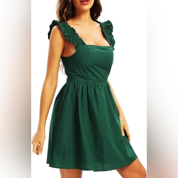 AllandWell Dresses & Skirts - ALANDWELL-Women's Elegant Square Neck Lantern Sleeve A-Line Mini Dress